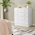 thumbnail image 1 of UHOMEPRO 5 Drawer Dresser, White Dressers with 3 Large Drawer and 2 Small Drawer, Modern Simple Night Stand Chest Organizer with 5 Drawers for Family Room and Home Office, White, 1 of 10