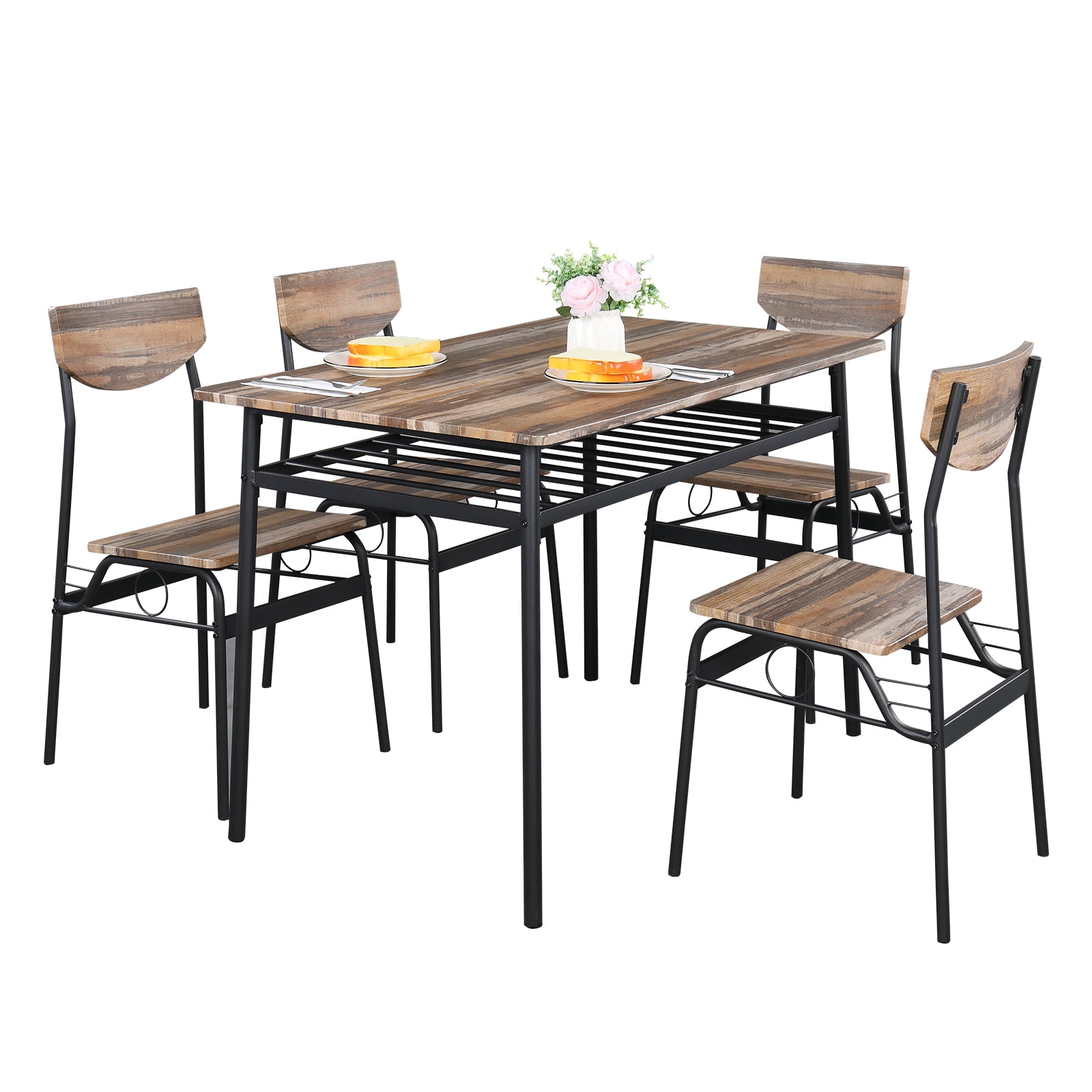 uhomepro 5 Piece Dining Table Set Wood Metal Kitchen Breakfast ...