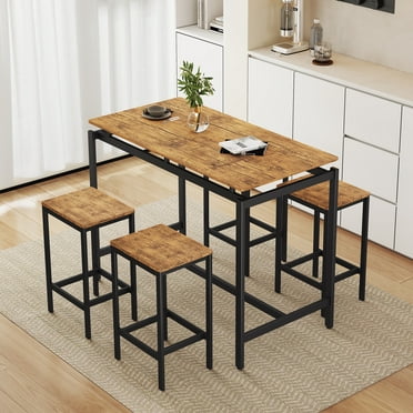 UHOMEPRO Counter Height Table Set of 5, Breakfast Bar Table and Stool Set, Modern 5 Piece Dining Table Set with 4 Stools, Rectangle Pub Table Set for Kitchen Apartment Bistro, Space Saving, Brown