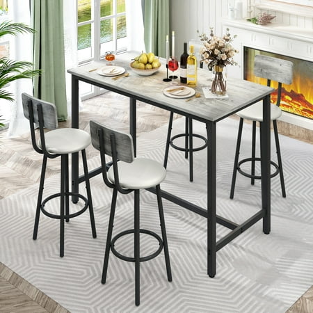 uhomepro 5 Pieces Dining Table Set, Bar Table and Chairs Set, Counter Height Table with 4 Bar Stools, Modern Pub Table Dining Room Table Set for Kitchen, Breakfast Nook, Gray
