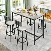 UHOMEPRO 5 Pieces Dining Table Set, Bar Table and Chairs Set, Counter Height Dining Table with 4 Velvet Chairs, Compact Kitchen Table Set for Home Breakfast Nook, Gray