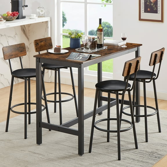 uhomepro 5 Pieces Dining Table Set, Bar Table and Chairs Set, Counter Height Table with 4 Bar Stools, Modern Pub Table Dining Room Table Set for Kitchen, Breakfast Nook, Rustic Brown