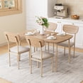 thumbnail image 1 of UHOMEPRO Dining Table Set for 4, Farmhouse Kitchen Table Set with 4 Fabric Upholstered Chairs, Curved Table Design, Dining Room Table Set for Dining Room, Kitchen and Apartment, Natural+Beige, 1 of 7