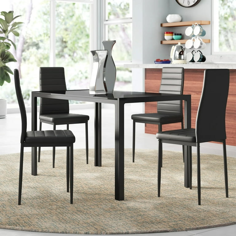 uhomepro 5 Pieces Dining Table Set Elegant Tempered Glass Kitchen Table and Chairs for 4 Upgraded Metal Frame Table and 4 PU Leather Chairs Perfect
