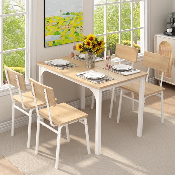 UHOMEPRO Dining Table Set for 4, Farmhouse Kitchen Table Set with 4 Chairs, 5 Piece Dining Room Table Set for Dining Room, Kitchen and Apartment, Natural