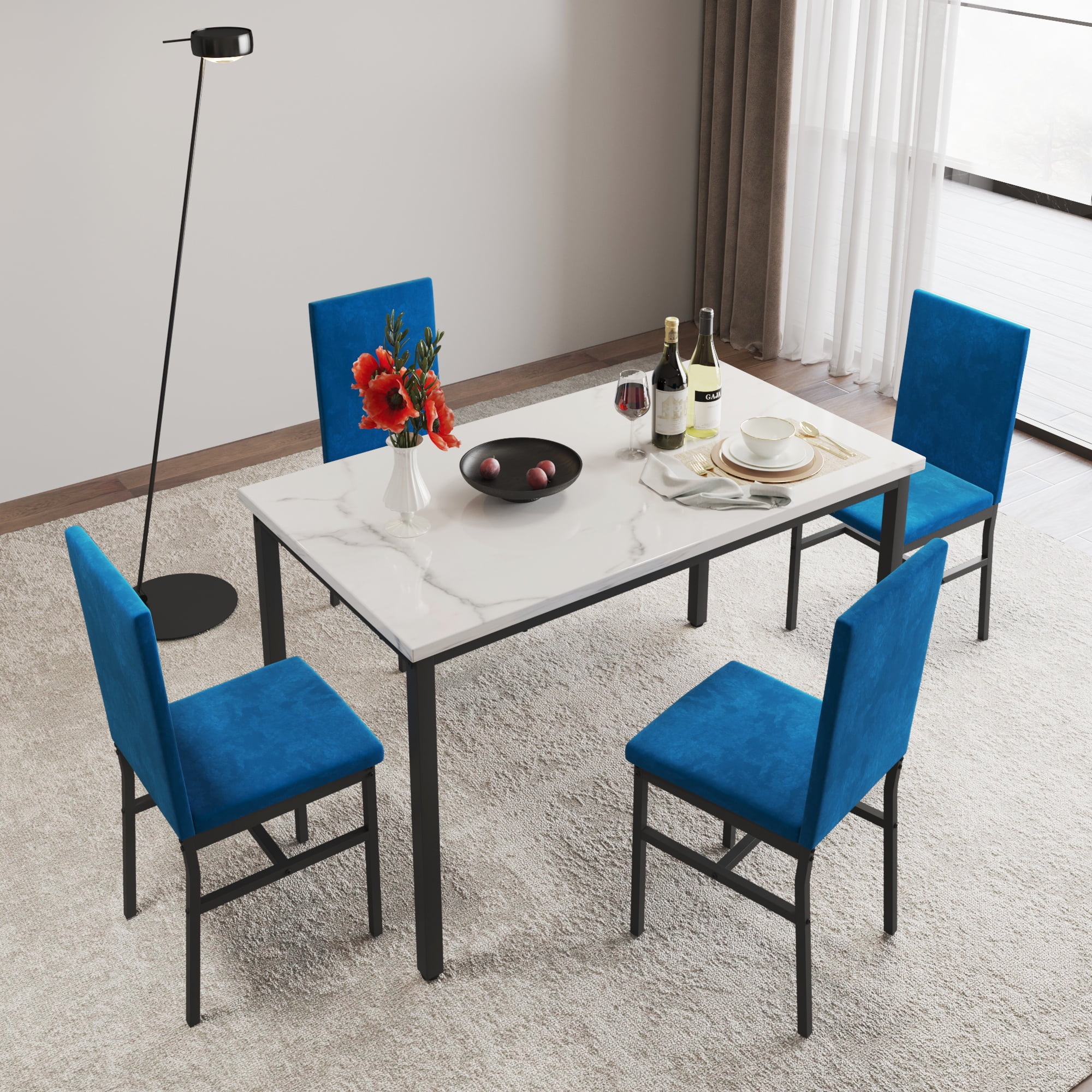 uhomepro 5 Pieces Dining Table Set, Marble Top Kitchen Table and Chairs