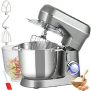 UHOMEPRO 10 Speeds Stand Mixer with 4.5QT+5QT 2 Bowls, Electric Dough Mixer Food Mixer with Tilt-Head, Home Kitchen Cake Mixer with Dough Hook, Beater, Egg Whisk, Spatula, Dishwasher Safe, Silver