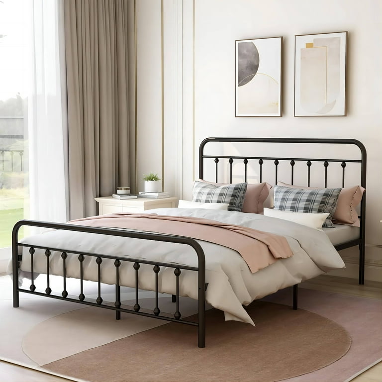 Queen size metal bed frame with headboard and footboard discount