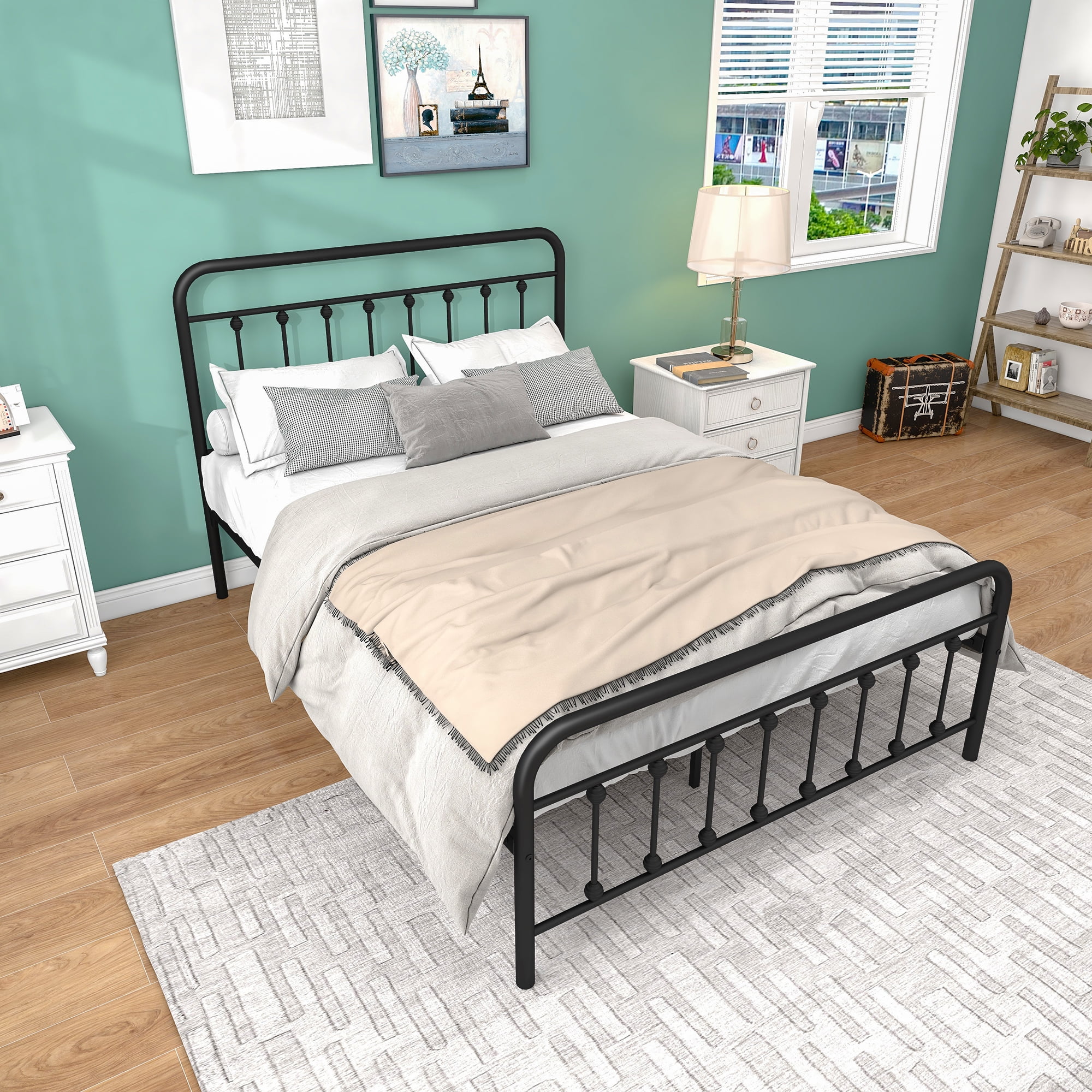 uhomepro Black Full Bed Frame for Girls Boys, Pretty Platform Bed Frame