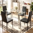thumbnail image 1 of UHOMEPRO Black Kitchen Table Set, 5 Pieces Dining Table Set, Tempered Glass Dining Table and Chairs Set for 4, Upgraded Iron Dining Room Table Set with 4 PU Leather Chairs, 1 of 9