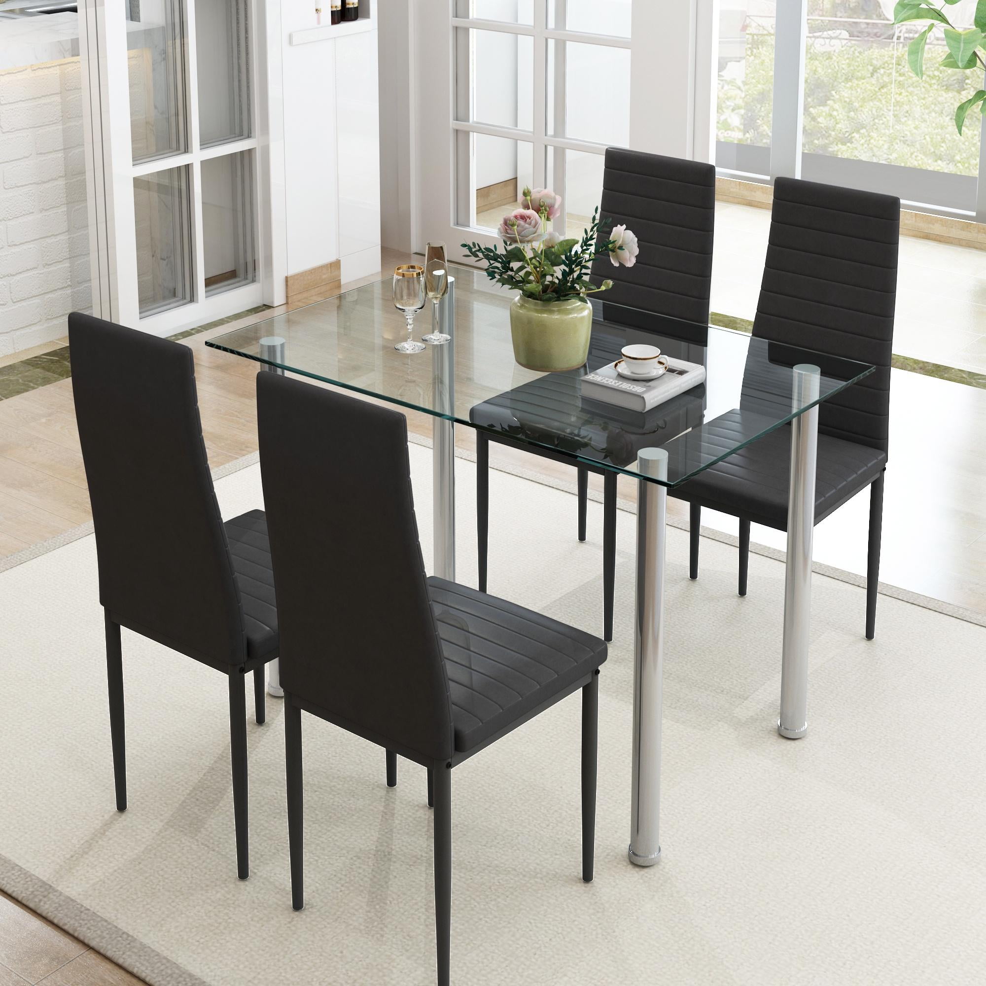 Glass kitchen table and chairs set sale