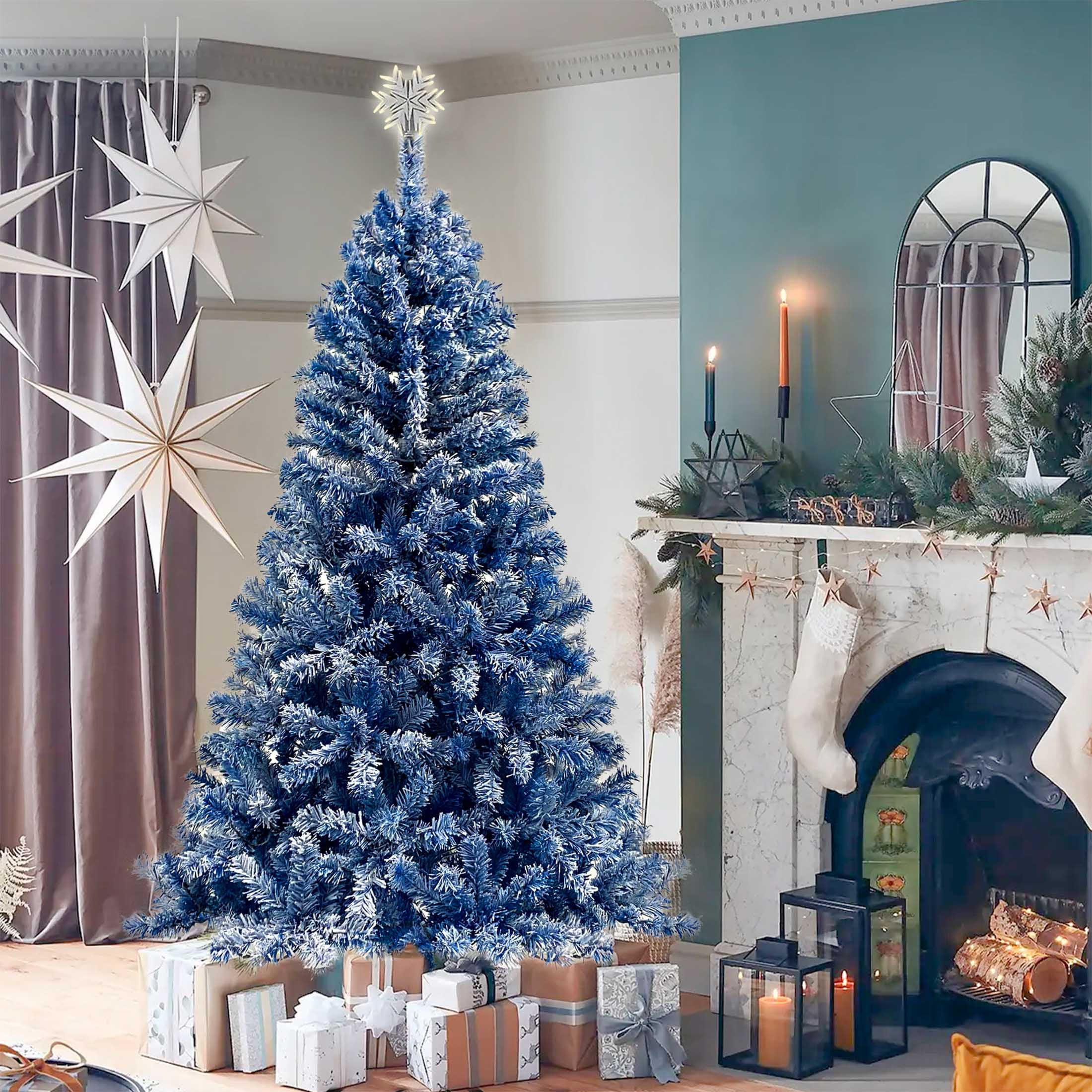 6-Foot Blue Pre-Lit Snow Flocked Fir Christmas Tree