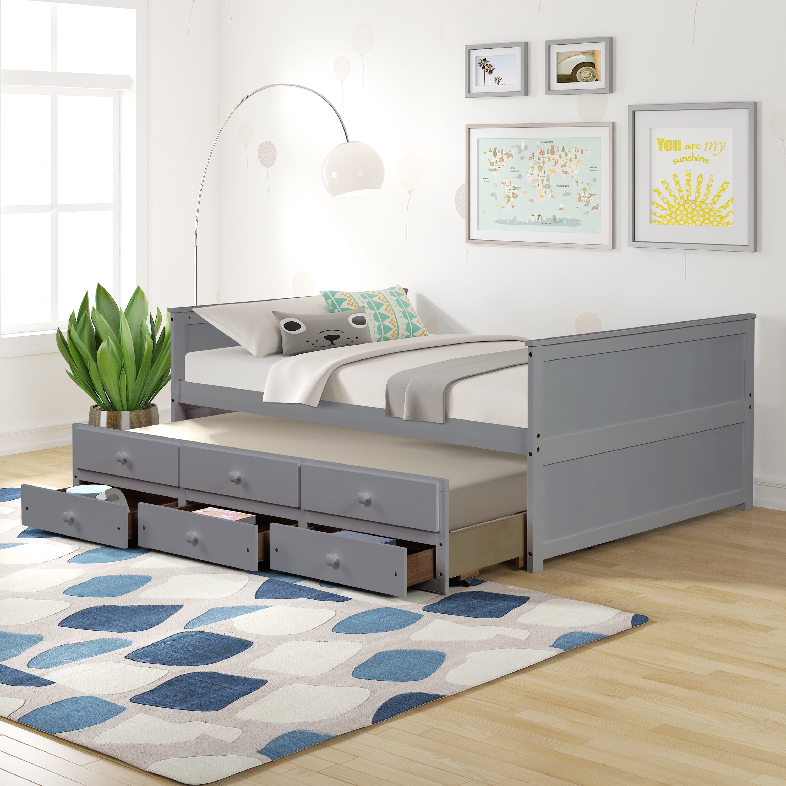 uhomepro Daybed with Trundle and Storage Drawers, Solid Pine Wood Full ...