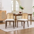 thumbnail image 1 of Cane Back Dining Chairs Set of 2, UHOMEPRO Curved Rattan Back Dining Chairs with Chenille Cushion, Distressed Rubberwood Frame, S Spring Support, Farmhouse, Mid-Century, Beige, 1 of 11