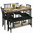 thumbnail image 1 of uhomepro Dining Table Set for 6, 6 Piece Kitchen Table Set with 4 PU Leather Chairs and Bench, Dining Set with Storage Rack for Dining Room, Kitchen and Apartment, Brown and Black, 1 of 15