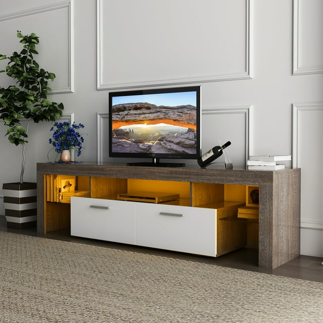 uhomepro Farmhouse LED TV Stand for 70 Inch TV, Entertainment Center