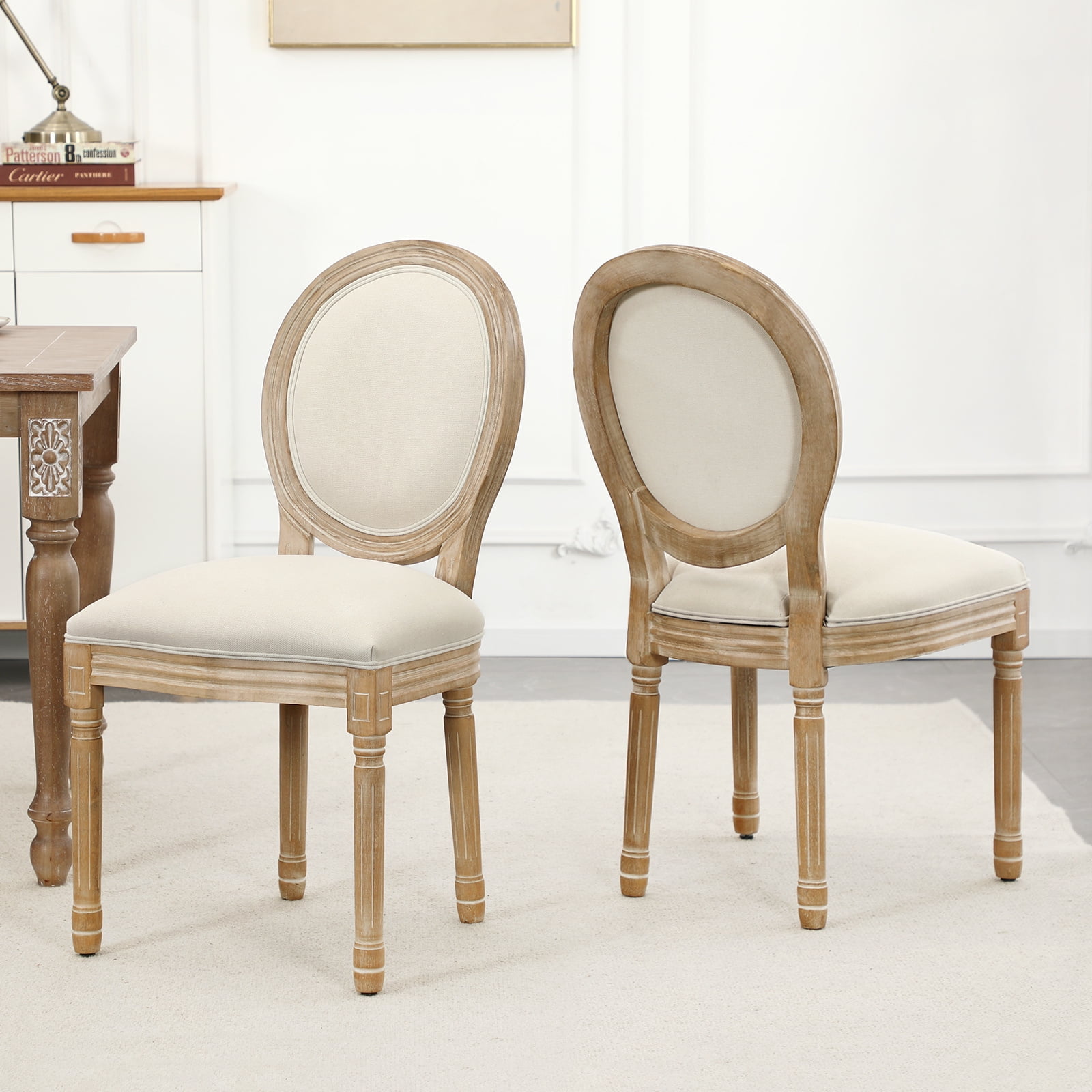 uhomepro French Country Dining Chairs (Set of 2), Upholstered Back Side Chair, Farmhouse Fabric