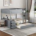 thumbnail image 1 of uhomepro Full over Full Bunk Bed with Desk and Trundle, USB Charging Station and 3 Drawers, Solid Wood Bunk Bed Frame for Kids Teens Adults, Maximum Space Design, No Box Spring Required, Gray, 1 of 10