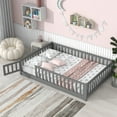 uhomepro Full Size Wood Floor Bed Frame with Fence and Door for Kids