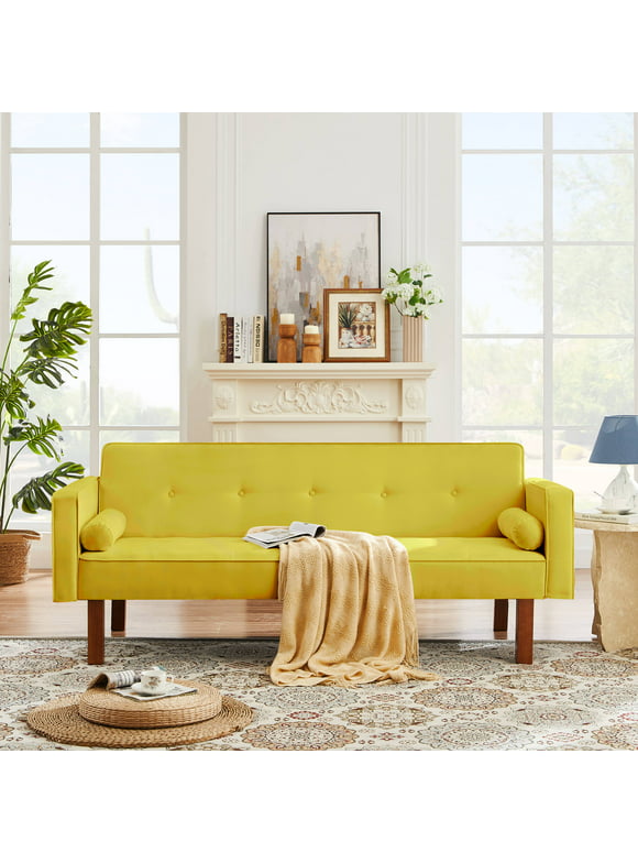 uhomepro Futon Sofa Bed, Convertible Sofa and Couch for Living Room, Yellow