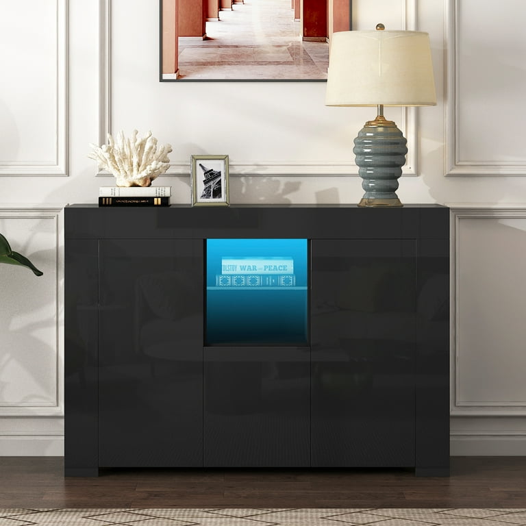 Black sideboard with led outlet lights