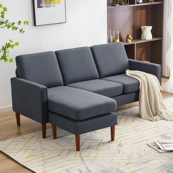 uhomepro L-Shape Mid Century Sofa, 71"W Modern Reversible Sectional Sofa with Ottoman, High-End Couches and Sofas, Heavy Duty Living Room Furniture Couch, Comfortable Fabric Sofa Set, Gray