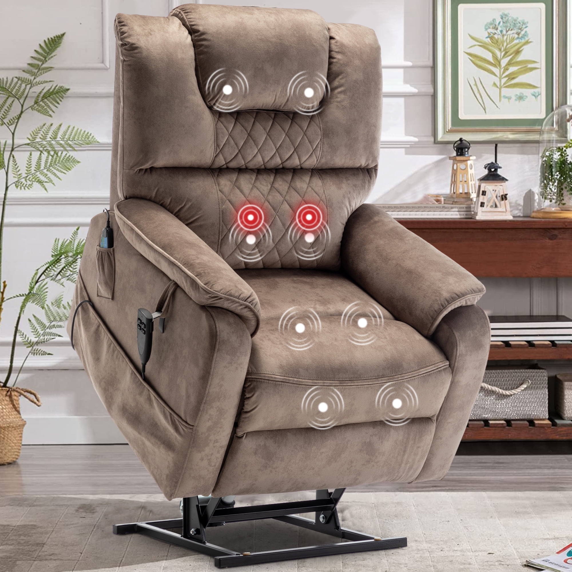uhomepro Large Massage Recliner Chair, PU Leather Electric Heated Power  Lift Recliner Chairs for Adults Oversize, Recliner Sofa 400 lb Capacity  with 5 Vibration Modes, Heating Cushions, Beige Yellow 