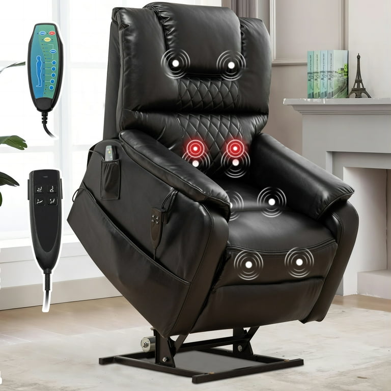 Big and Tall Black Power Lift Recliner Chair for Elderly with Massage