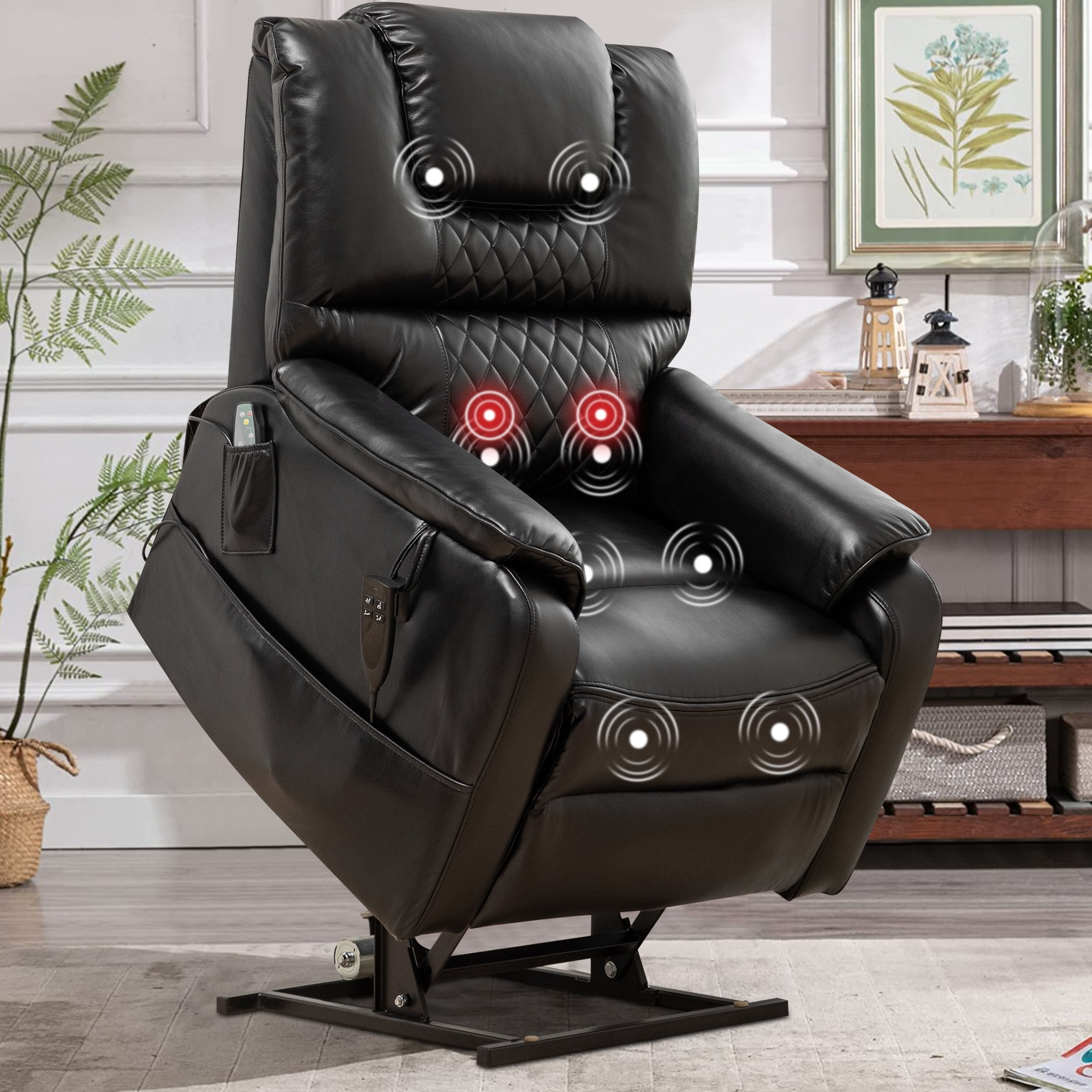 Uhomepro Large Electric Massage Recliner with Heat, Velvet Lift Recliner Chair for Elderly Oversize, Living Room Chaise Lounge w/ 5 Vibration Modes