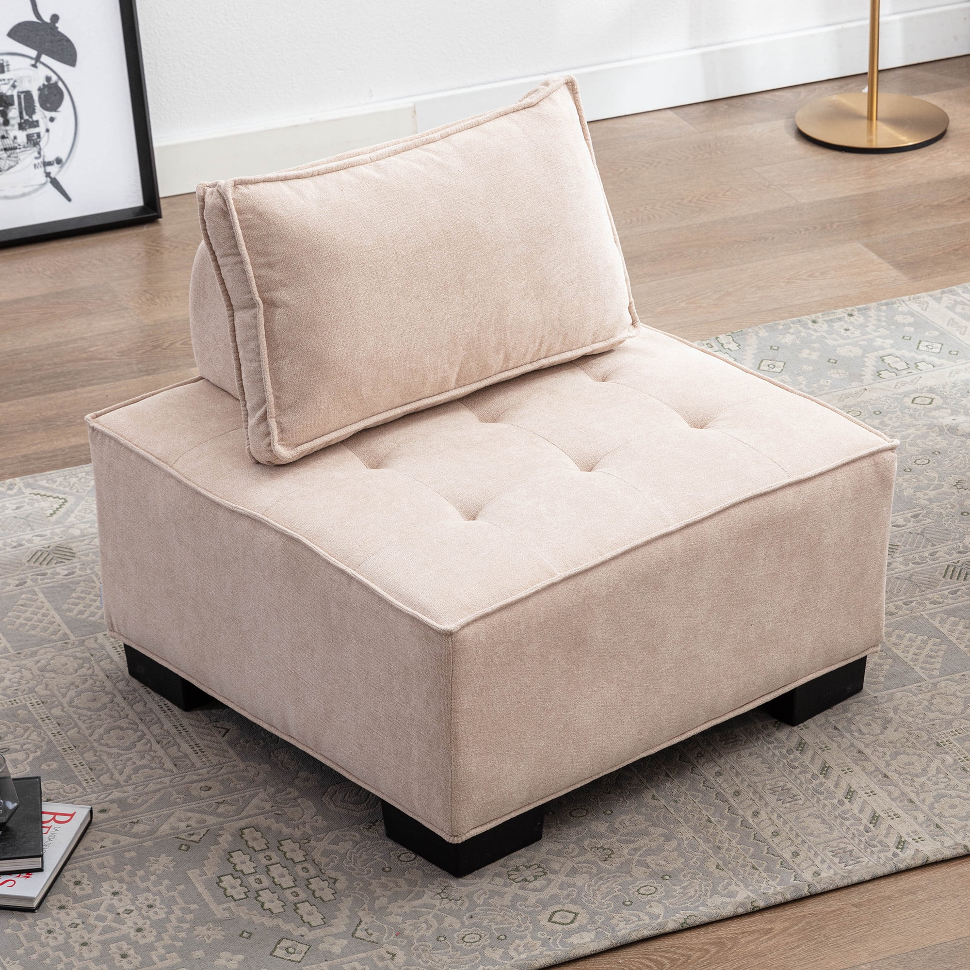 uhomepro Large Square Ottoman Sofa, Tufted Upholstered Fabric Accent