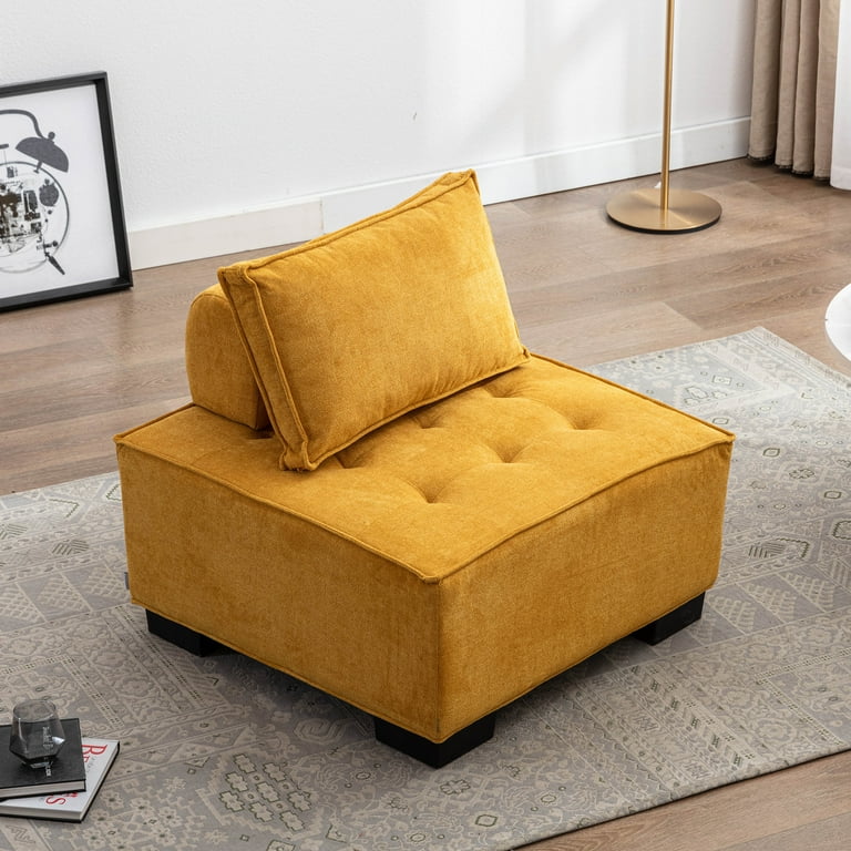 イエロー スクエア オットマン ファブリック スツール