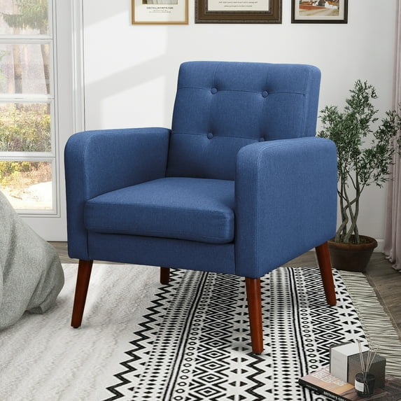 uhomepro Living Room Chair, Upholstered Bedroom Armchair Accent Chair with Tufted Back, Large Comfy Fabric Chair Single Sofa with Cushion for Living Room, Bedroom, Blue