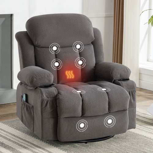 uhomepro Massage Swivel Rocker Recliner Chair with Heat and Vibration, Manual Rocking Recliner