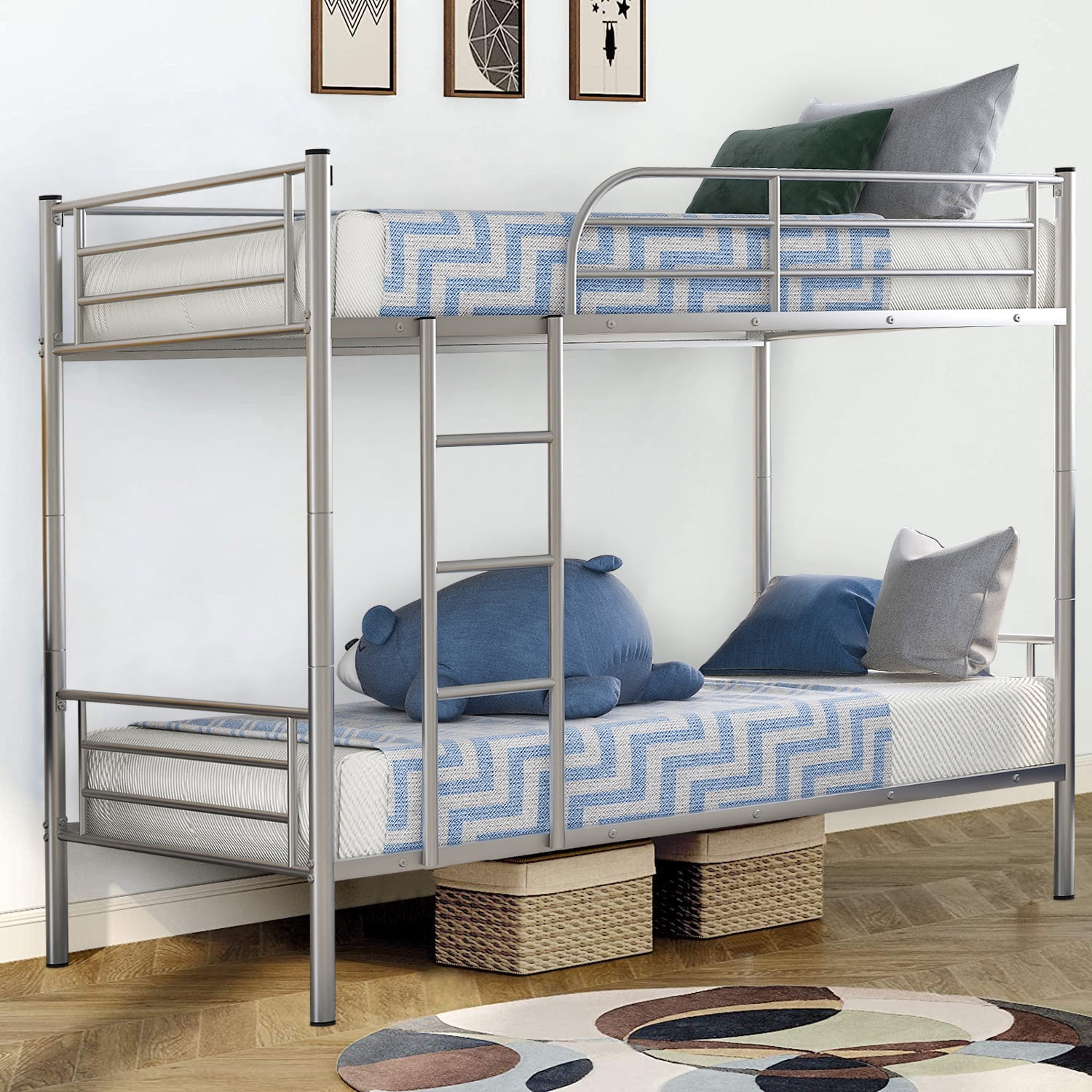 uhomepro Metal Bunk Beds, Modern Twin over Twin Bunk Beds with