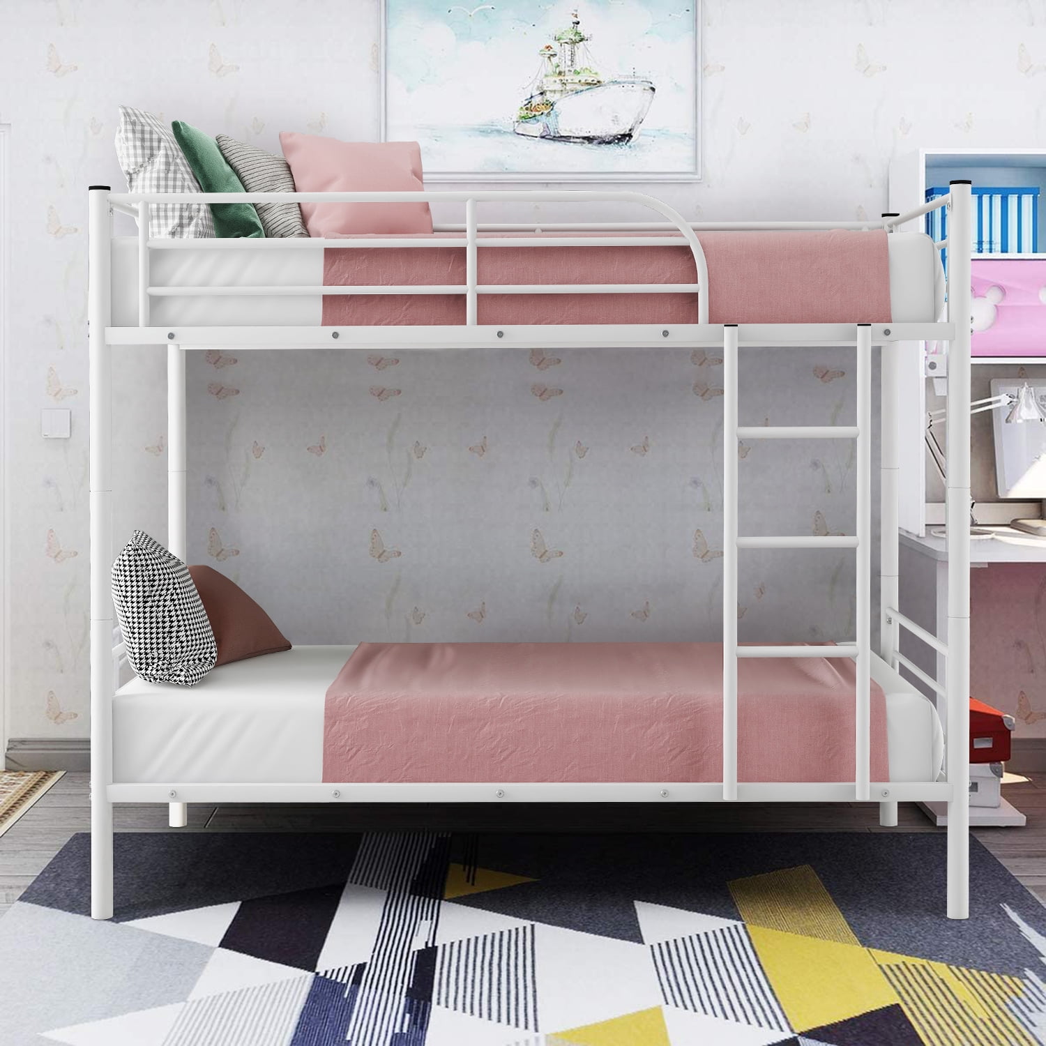 uhomepro Metal Bunk Beds, Modern Twin over Twin Bunk Beds with