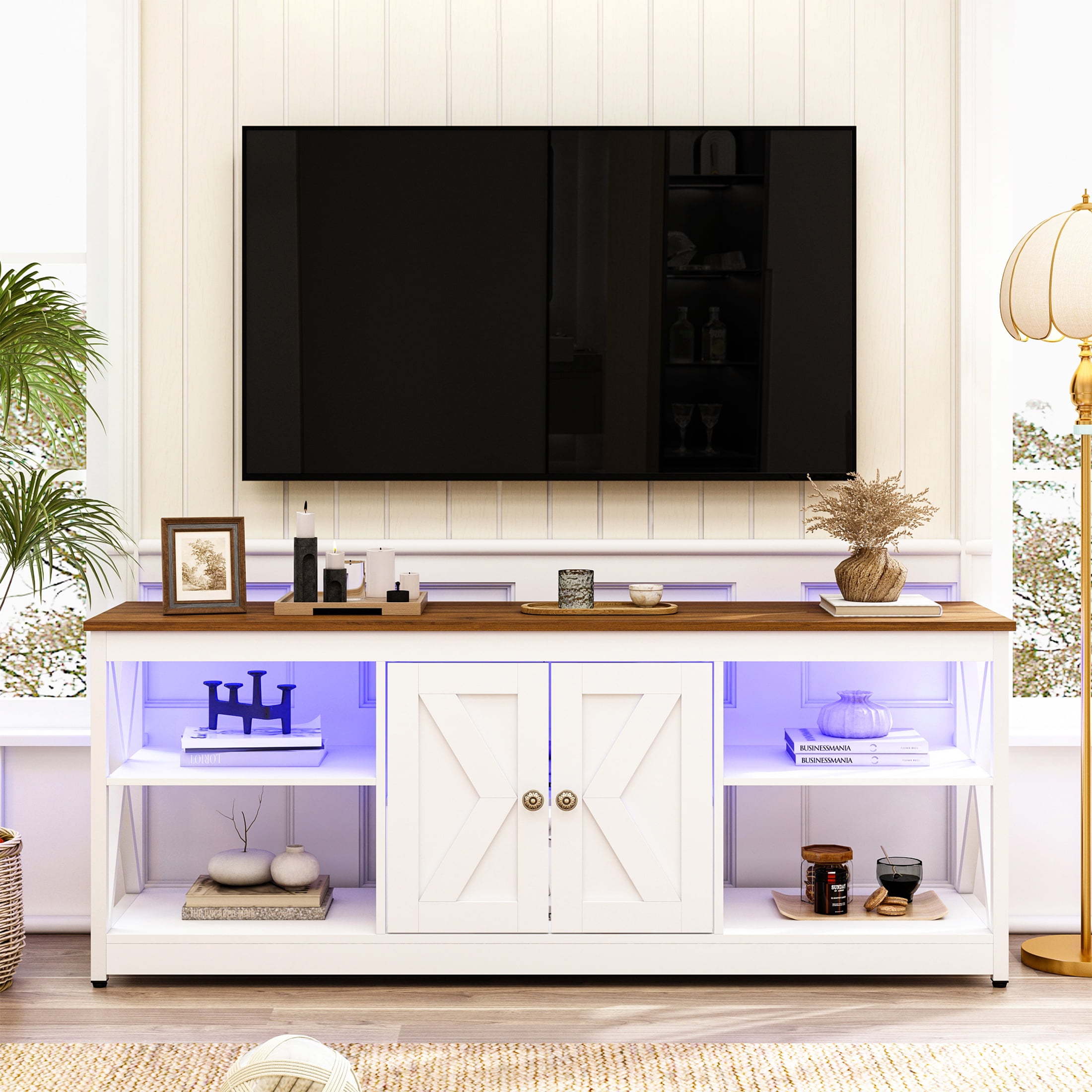 uhomepro Modern TV Stand for 70 inch TVs White Wood Console Living Room Bedroom Walmart