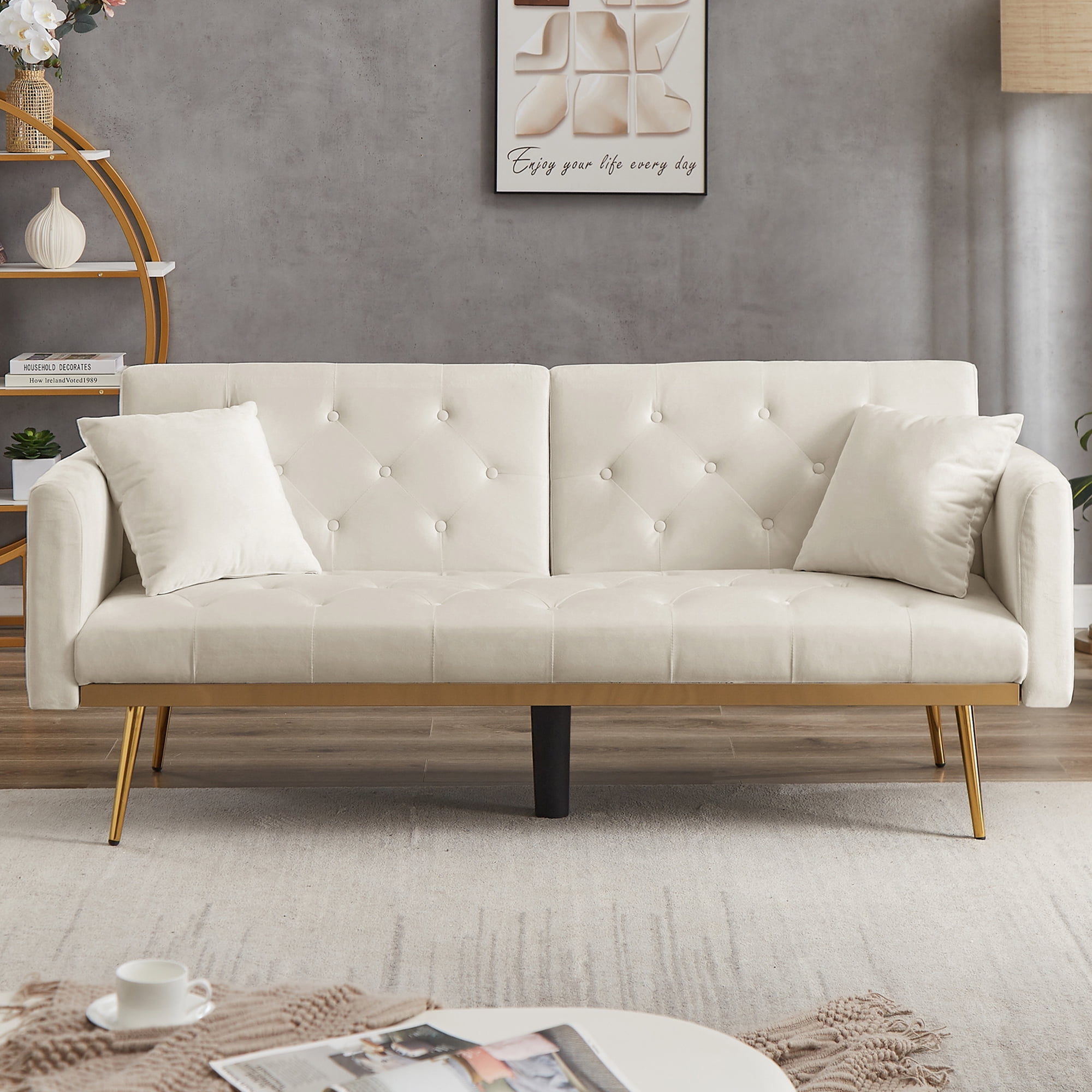 Uhomepro Modern Futon Velvet Sofa Bed
