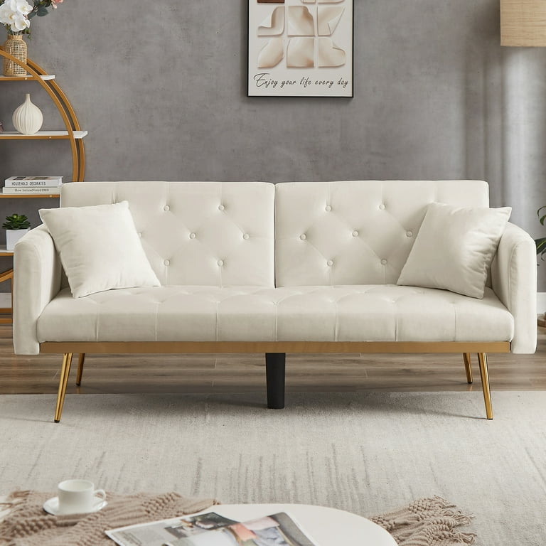 Beige Modern Fabric 3 Seater Sofa Couch Metal Leg Office Living