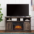 thumbnail image 1 of UHOMEPRO Farmhouse TV Stand with 23" Fireplace Insert, Multipurpose Sliding Door Entertainment Center with Storage Cabinet, Mid-Century Style TV Cabinet for TVs Up to 65", Antique Brown, 1 of 11