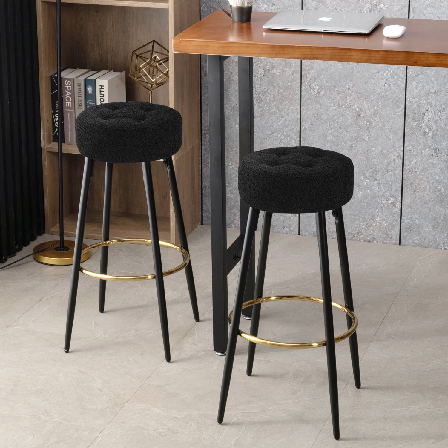 uhomepro Modern Round Bar Stools (Set of 2), 30" Upholstered Sherpa