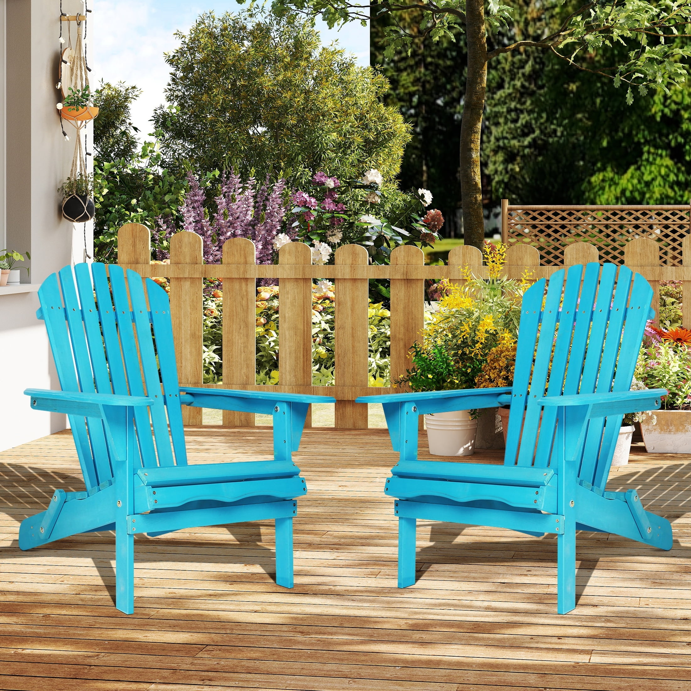 uhomepro Outdoor Adirondack Chairs Set of 2, Folding Fire Pit Chair, Weather Resistant Patio Lawn Chair for Outside Deck Garden Backyard Balcony, Blue