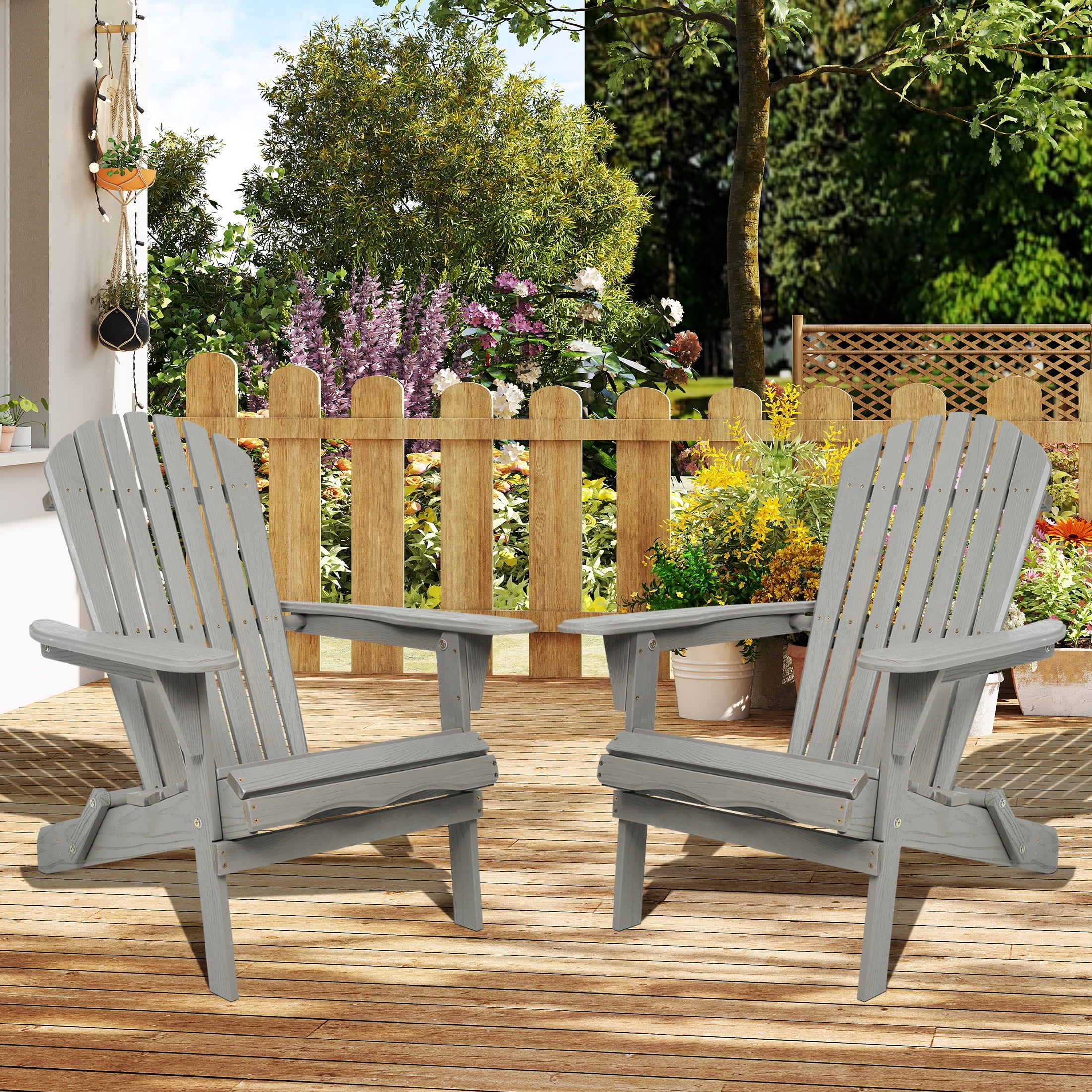 uhomepro Outdoor Adirondack Chairs Set of 2, Folding Fire Pit Chair, Weather Resistant Patio Lawn Chair for Outside Deck Garden Backyard Balcony, Gray B