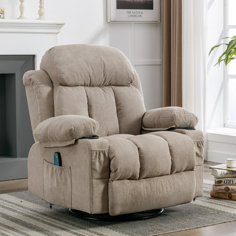 UHOMEPRO Swinging Recliner Massage Heated Sofa Swiveling Sofa with Side Pockets Cup Holder and USB Charge Port 360 degree Swing and Rotation Light Brown Walmart