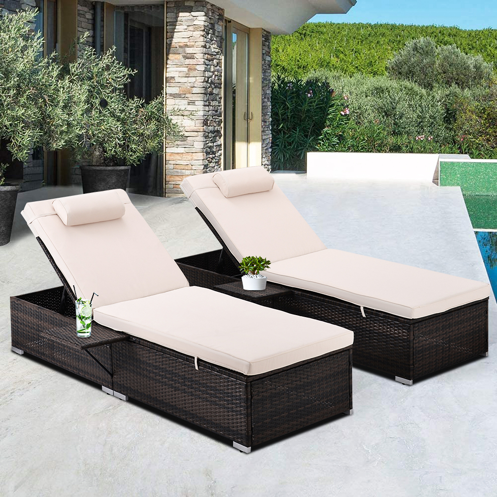 uhomepro Reclining PE Rattan Outdoor Chaise Lounge - Set of 2 Brown and Beige - image 1 of 13