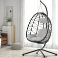 thumbnail image 1 of UHOMEPRO Outdoor Egg Chair, Patio PE Wicker Swing Egg Chair with Stand, Cushion and Headrest, All-Weather Rattan Hanging Basket Chair Hammock Chair for Home Bedroom Patio Balcony, Light Gray, 1 of 10