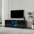 thumbnail image 1 of uhomepro TV Stand with LED Lights, 2 Cabinets and Open Shelves High Gloss Entertainment Center Media Console Table Storage Desk for Up to 55 Inch TV, Black TV Cabinet for Living Room, Q19832, 1 of 11