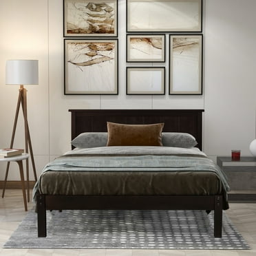 uhomepro Twin Platform Bed Frame with Headboard, No Box Spring Needed, Wood Twin Bed Frames for Kids, Teens and Adults, Brown