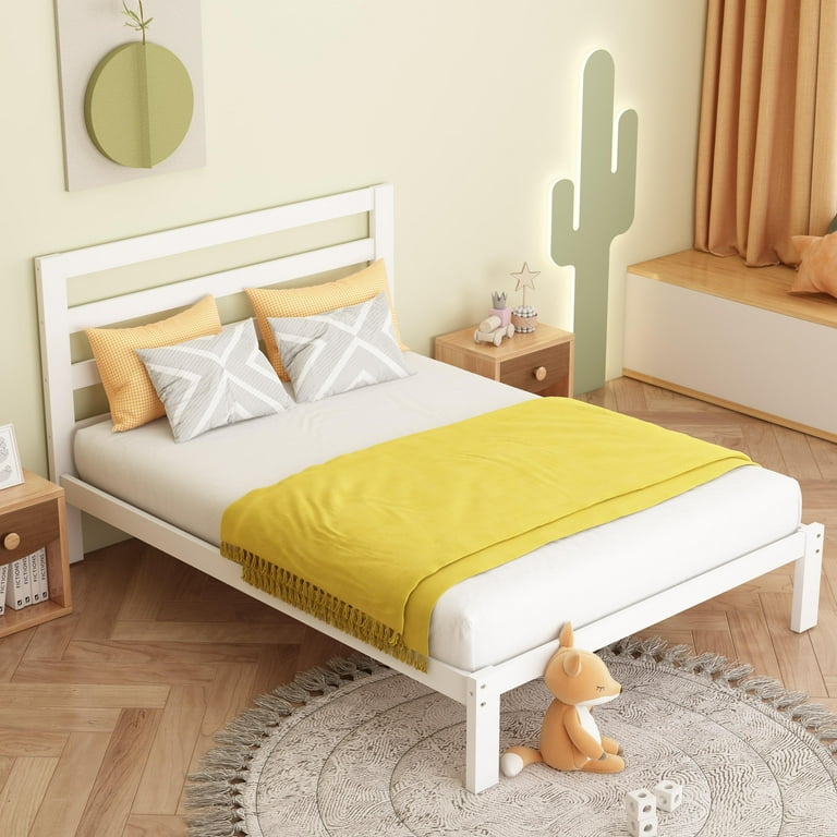 Uhomepro Pink Twin Bed Frame for Girls Kids Pretty Platform Bed Frame with Headboard Heavy Duty Wood Bed Frame Twin Size Bed Frame Bedroom