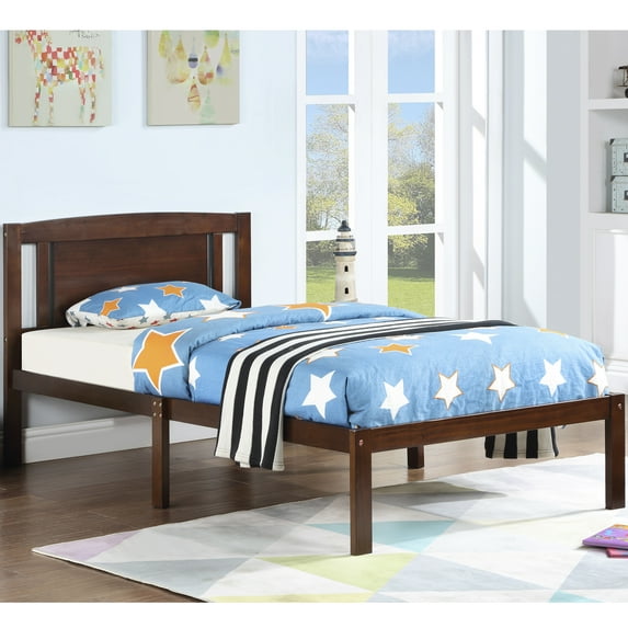 uhomepro Twin Size Bed for Boys Girls, Modern Platform Bed Frame with Headboard and Solid Wood Strong Slat, No Box Spring Needed, Dark Walnut