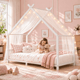 thumbnail image 1 of UHOMEPRO Twin Montessori Floor Bed for Kids and Toddler, Low Profile House Bed with Guardrails, Easy Assembly, White, 1 of 8